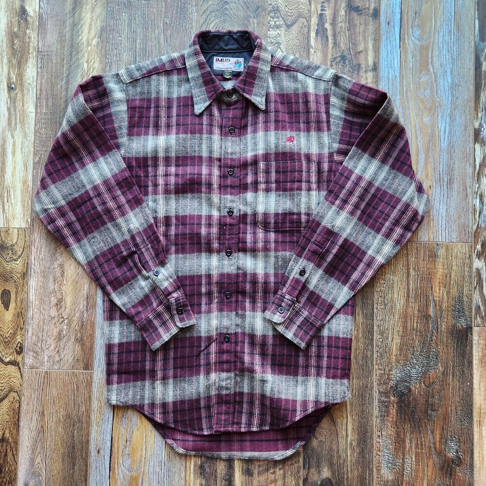 Vintage NWoT IMUS Auto Body Express Heavy Flannel Shirt Plaid Purple Grey Mens S